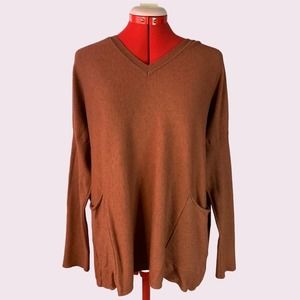 Altar'd State Sweater Tunic Soft Patch Pocket V-Neck Sweater Burgundy S/M